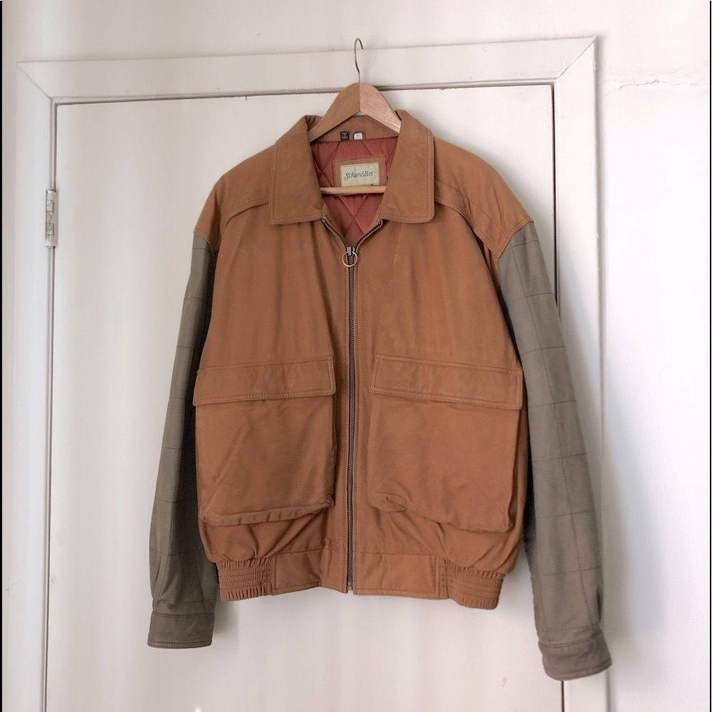 Men’s Leather two robe bomber jacket Front pockets and zip